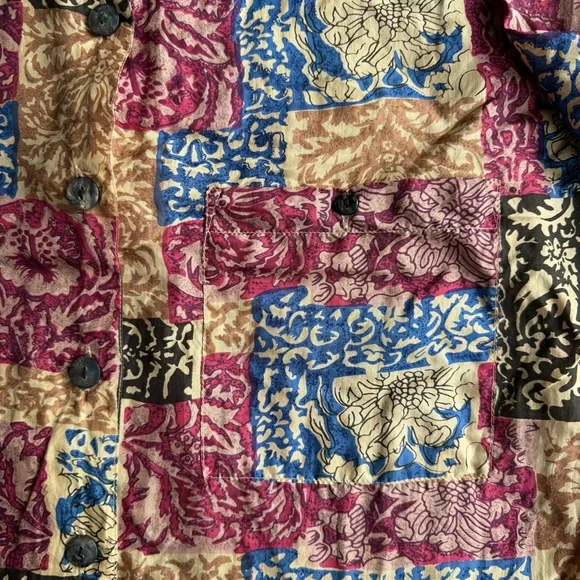 Robert Stock 100% Silk Shirt Mens Size S Patchwork Floral Button Up Long Sleeve - Picture 5 of 10